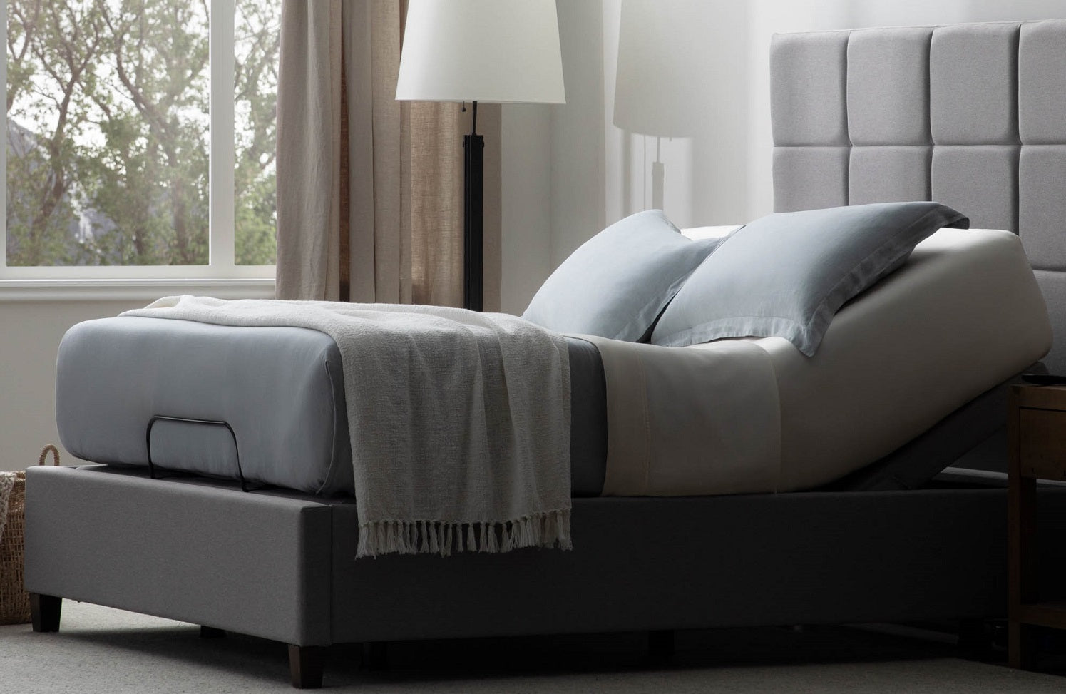 adjustable beds and bases in luxurious bedroom
