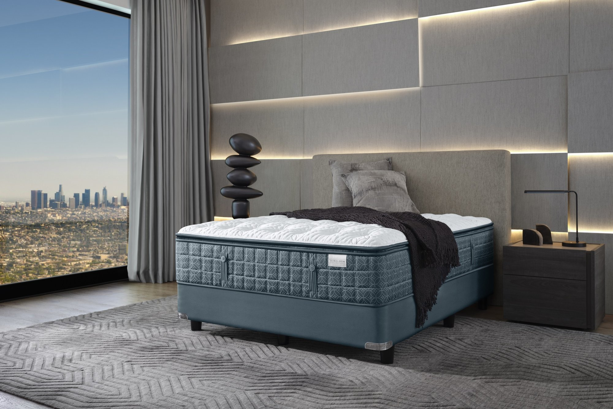 Aireloom mattress in room with view of the city